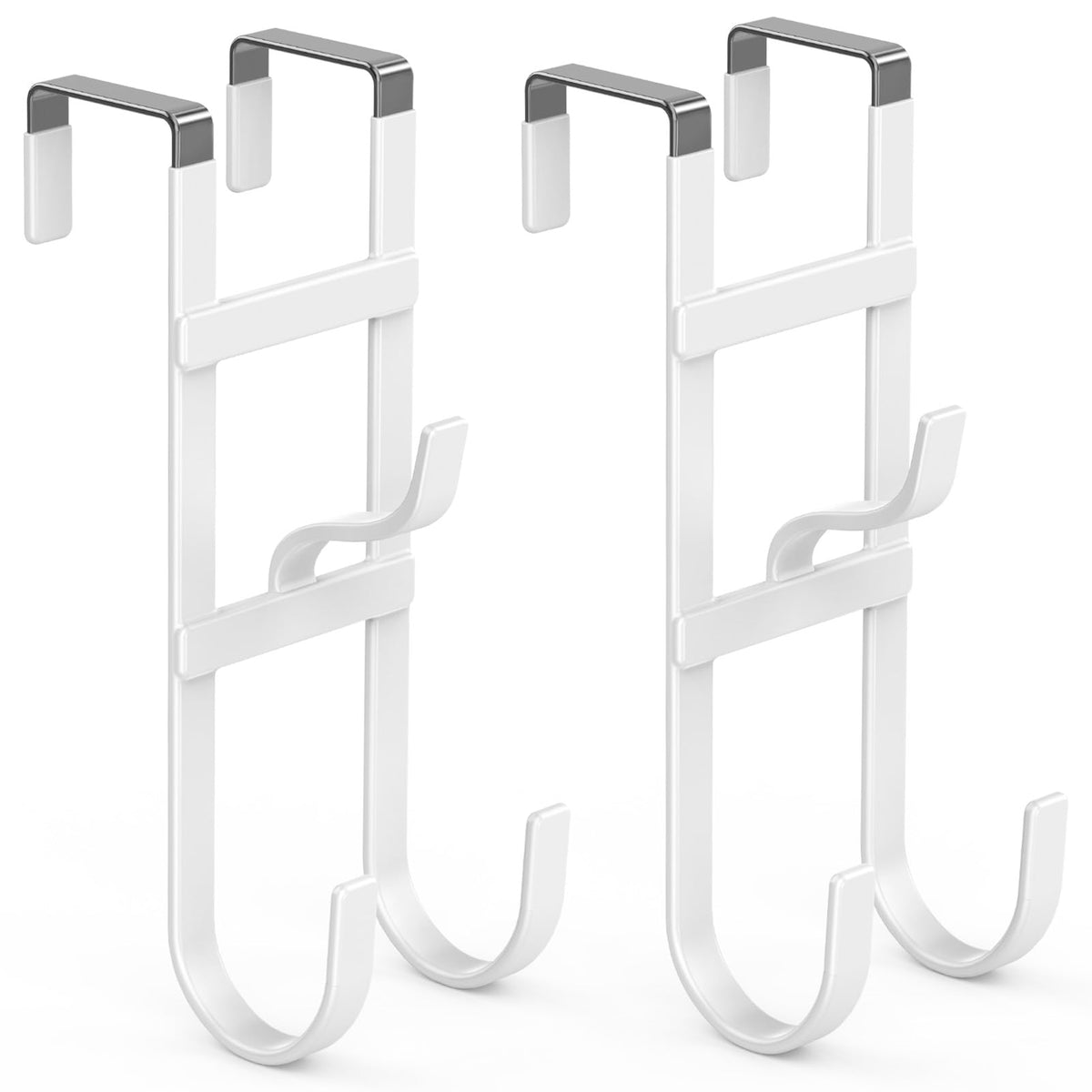 FYY Over the Door Hooks, Double-Hanger 2 Pack, Fits Doors 1 3/8" White