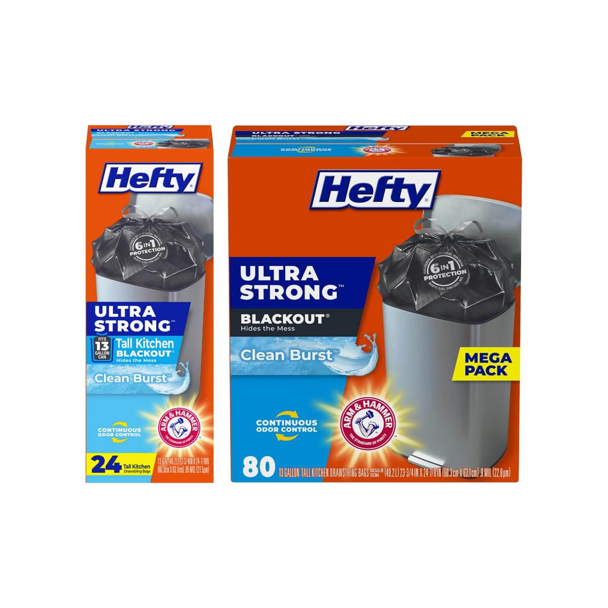 Hefty Ultra Strong 13 Gal Kitchen Trash Bags, Black, Unscented, 40ct