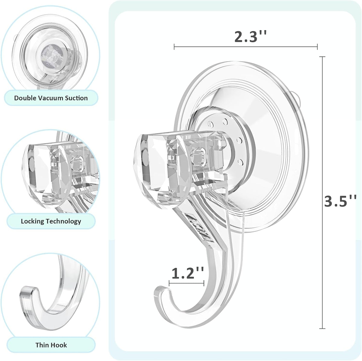 VIS'V Shower Suction Cup Hooks, Removable and Reusable, Clear, Small, 2 Pcs