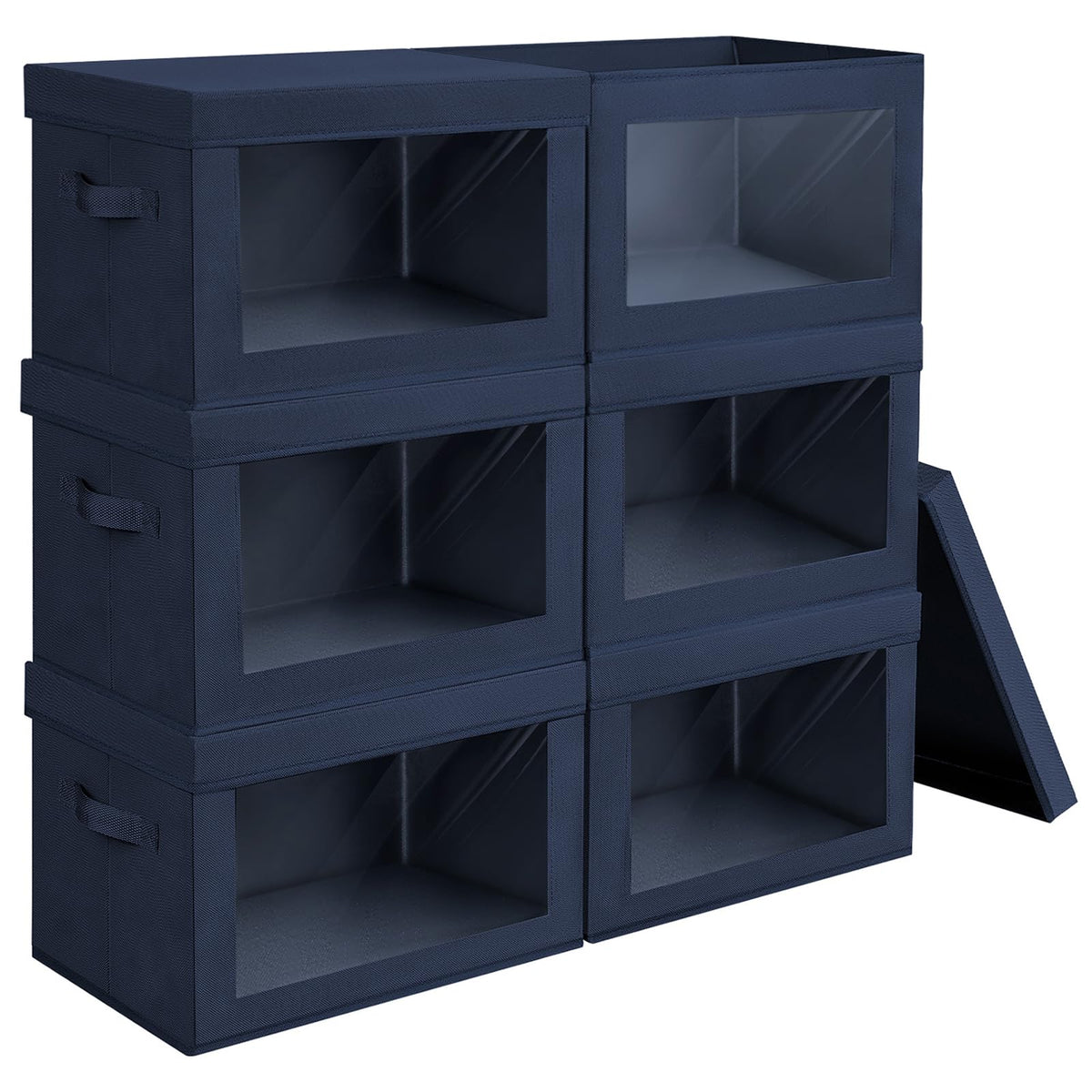 Homsorout Storage Bins with Lids - Fabric Storage Boxes with Window, Collapsible Closet Organizers with Handles, 3 Pack Decorative Bin, Home Cubes Baskets for Clothes, Hat, Books, Dark Grey