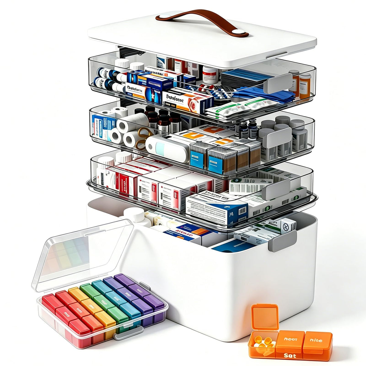 funest 4- Tier Medicine Storage Box Organizer Portable First Aid kit Box Sewing, Art, Craft with Handle, Multipurpose Medical Supply Organizer with Removable Tray