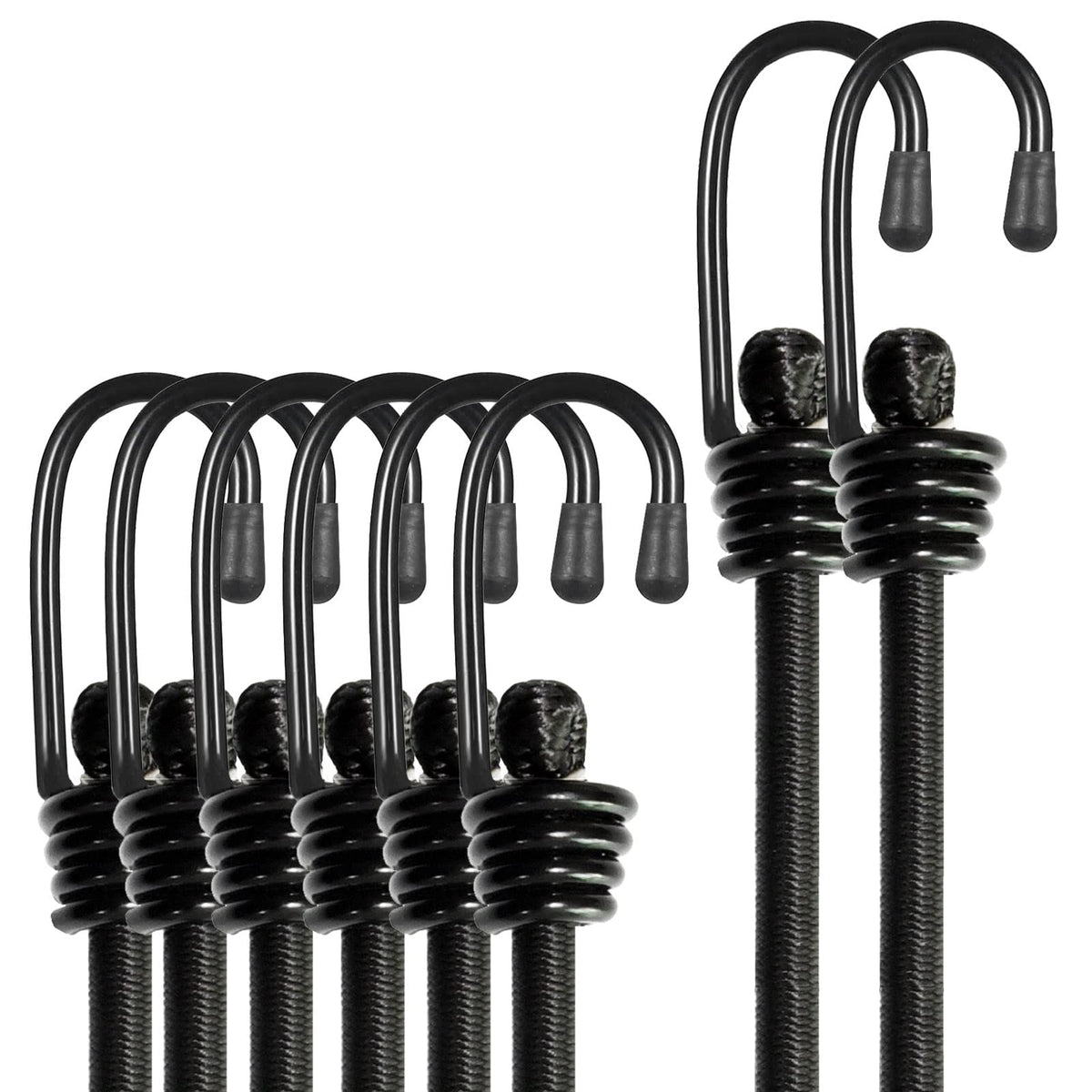 BEXSLE Bungee Cords with Hooks, Heavy Duty Outdoor Elastic Bungee Straps,No Odour Industrial Grade Bungee Rope for Securing Tarps, Luggage, Tents, Bikes or Garden Tidying 24inch 4Pcs (Black)