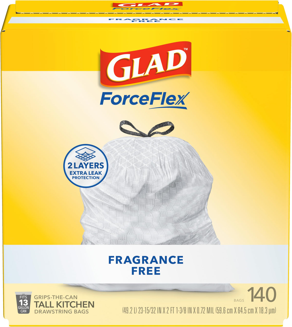 Glad ForceFlex Tall Kitchen Trash Bags, 13 Gallon, Fragrance Free, 110 Count (Package May Vary)