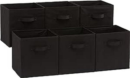 Amazon Basics Collapsible Fabric Storage Cubes Organizer with Handles, Sturdy Storage Bins for Organization, 10.5" x 10.5" x 11", Beige, 6-Pack