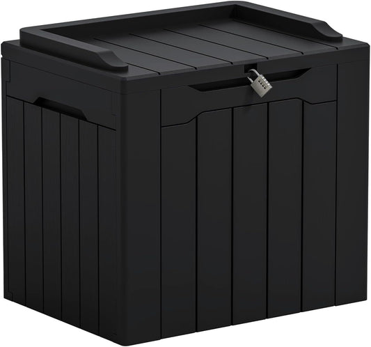 Greesum Outdoor Storage Box 31 Gallon Storage Box with Lid for Patio Furniture, Garden Tools, Pool Supplies, Waterproof and UV Resistant, Lockable, Dark Black