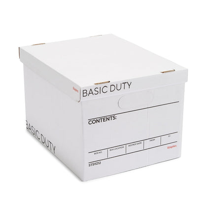 Staples Corrugated File Box, Lift-Off Lid, Letter/Legal, White/Black, 10/Pk