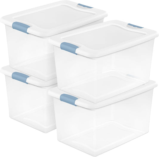Sterilite Latching Box with Lids for Home and Office, 64 Quart, 4-Pack
