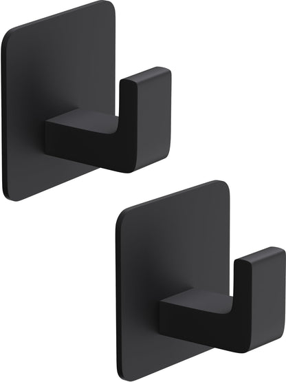 GWAAZXGZ Square Self Adhesive Towel Hooks - 2 Pack Matte Black Metal Hooks