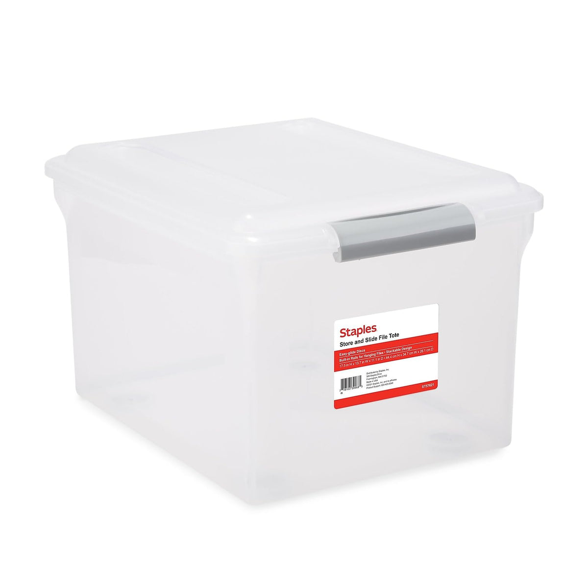 Staples Hanging File Folder Box, Storage Bin Organizer, Snap Lid, Clear