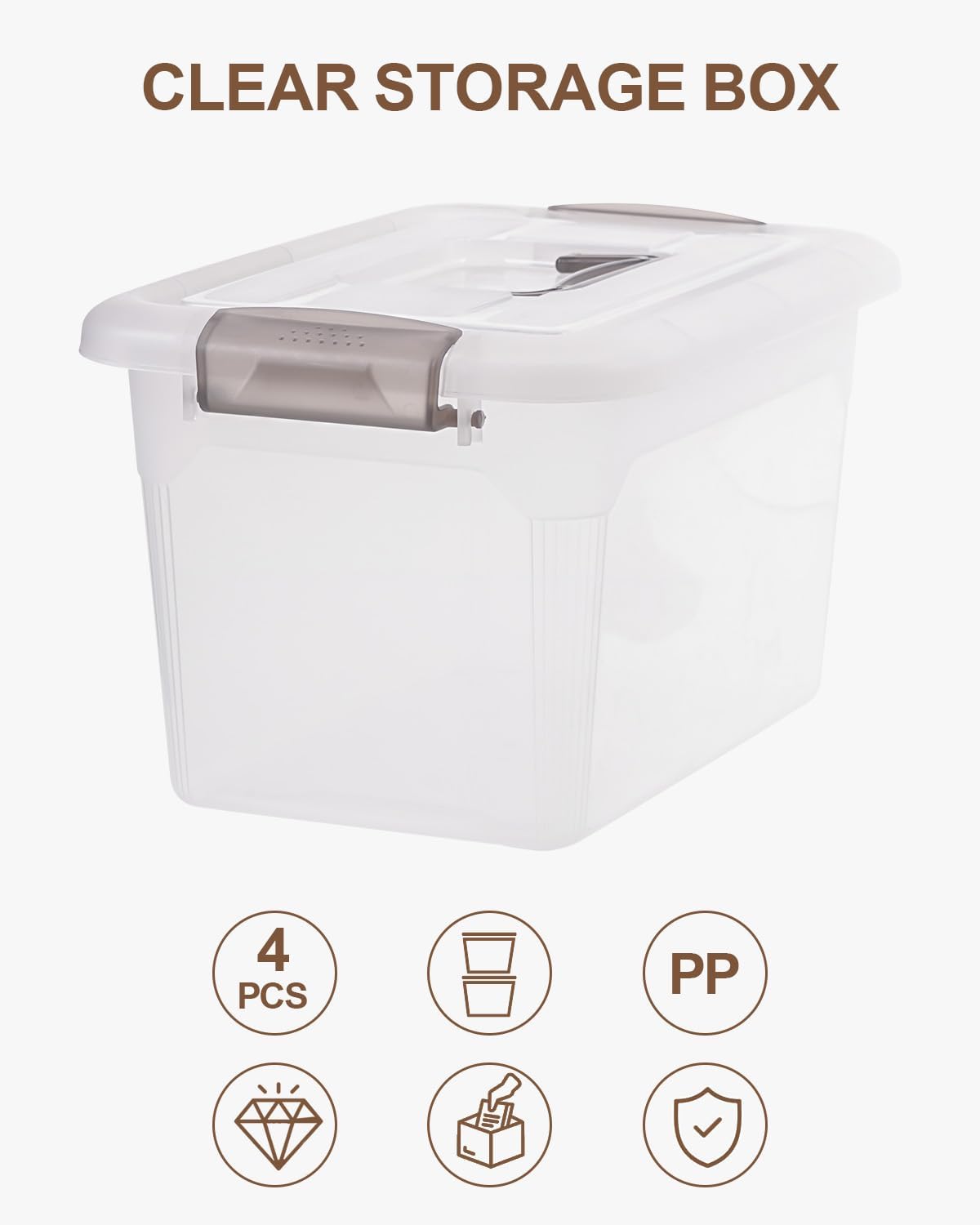 Citylife 4 Packs 6 QT Storage Bins with Lids Clear Plastic Bins with Grey Handle Stackable Storage Containers for Organizing
