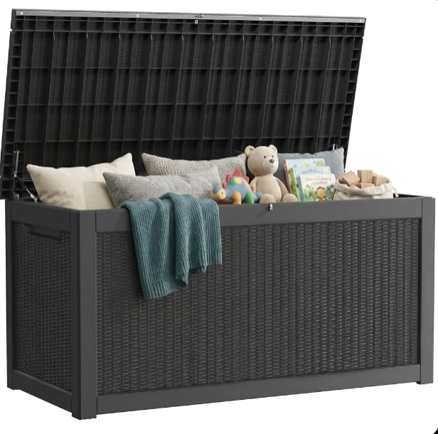 300 Gallon Resin Deck Box Waterproof Outdoor Storage Box for Patio Furniture Pool Accessories Indoor Storage for Cushion Garden Tools, Grey