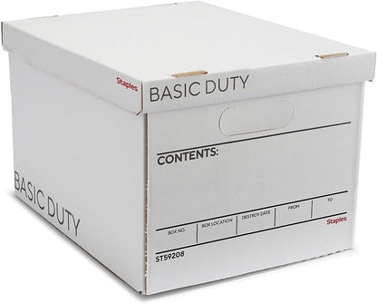 Staples Corrugated File Box, Lift-Off Lid, Letter/Legal, White/Black, 10/Pk