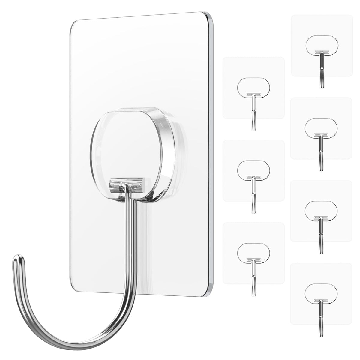 Adhesive Wall Hooks No Drill Large Clear Heavy Duty,13LB Sticky 8 Pack