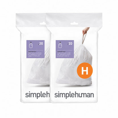 simplehuman Code H 60 Count Custom Fit Liners, Drawstring Kitchen Trash Bags, One-by-One Mess-Free Dispense, Extra Thick & Double Seamed, 50% PCR Plastic, 30-35 Liter / 8-9 Gallon, White