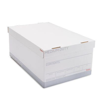 Staples Corrugated File Box, Lift-Off Lid, Letter/Legal, White/Black, 10/Pk