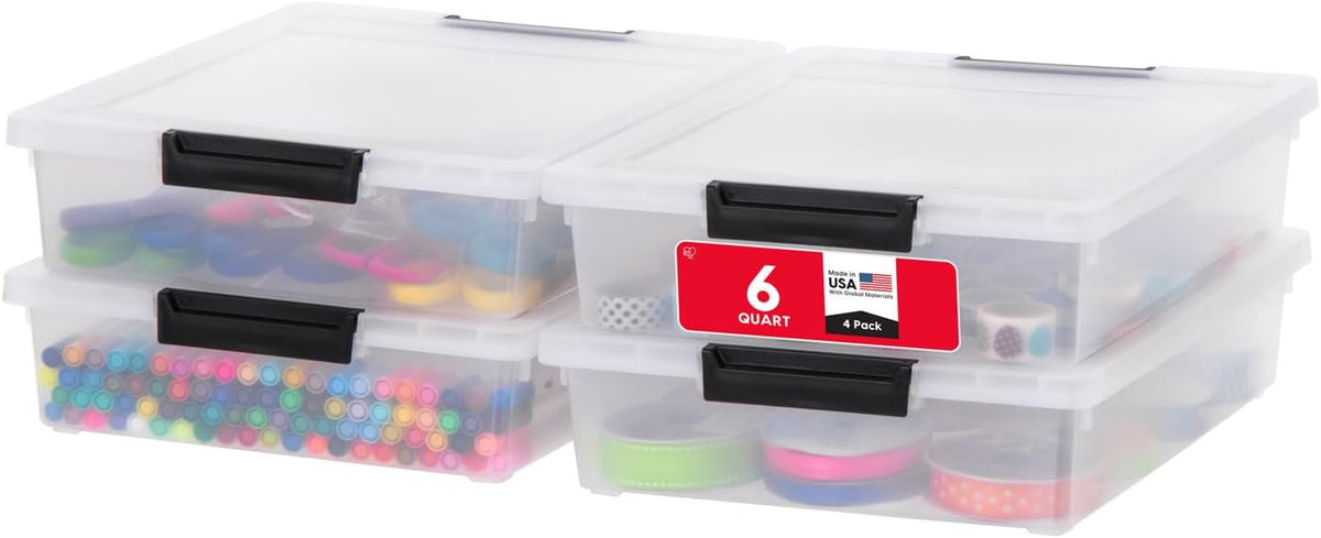 IRIS USA Storage Bins with Lids |Made in USA| 4 Qt - (6-Pack) - Clear