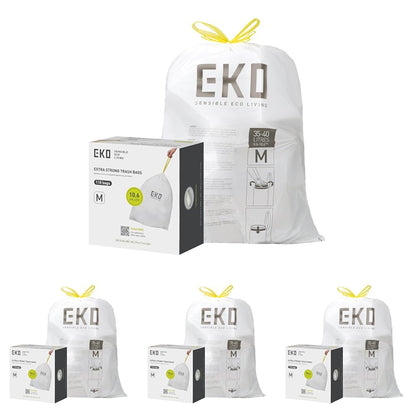 EKO 21 Gallon / 50-90 Liter, 60 Count Drawstring Trash Bags, Extra-Strong Unscented Garbage Bags, Easy-Dispense Roll for Kitchen & Household Use, Code G, White