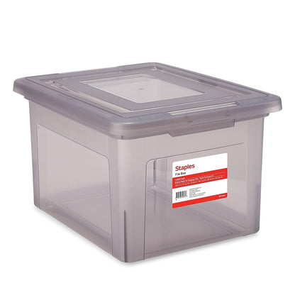 Staples Hanging File Folder Box, Storage Bin Organizer, Snap Lid, Clear