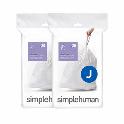 simplehuman Code J 100 Count Custom Fit Liners, Drawstring Kitchen Trash Bags, One-by-One Mess-Free Dispense, Extra Thick & Double Seamed, 50% PCR Plastic, 38-45 Liter / 10-12 Gallon, White