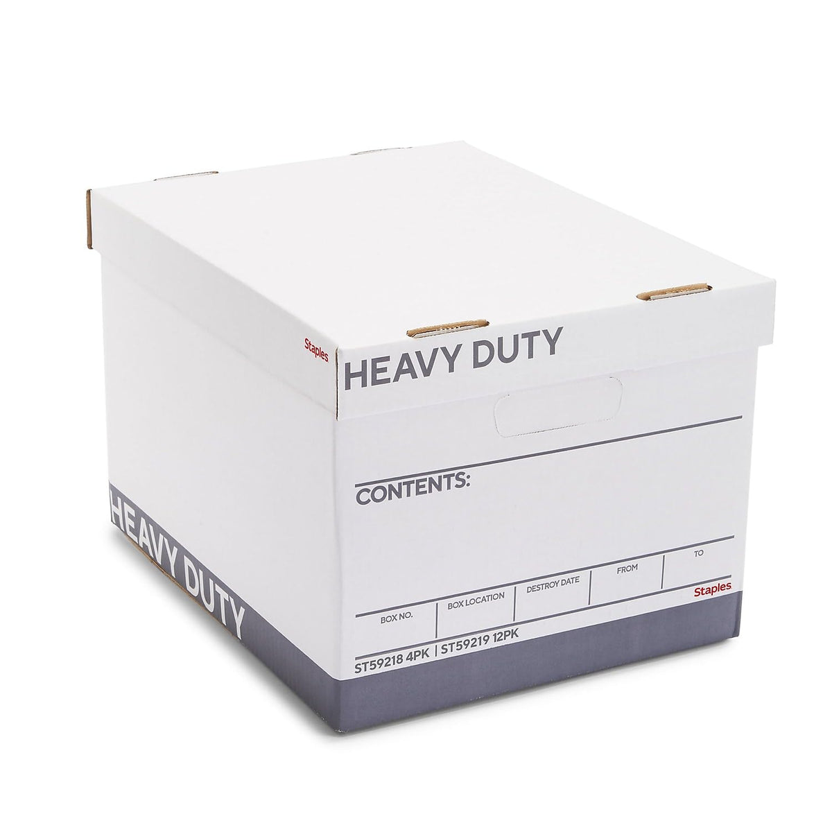Staples Corrugated File Box, Lift-Off Lid, Letter/Legal, White/Black, 10/Pk
