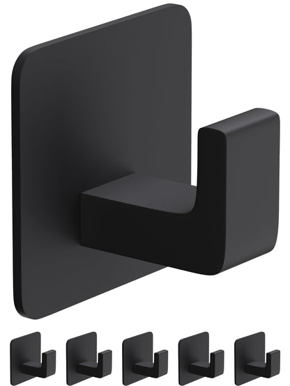 GWAAZXGZ Square Self Adhesive Towel Hooks - 2 Pack Matte Black Metal Hooks