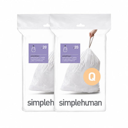 simplehuman Code Q 100 Count Custom Fit Liners, Drawstring Kitchen Trash Bags, One-by-One Mess-Free Dispense, Extra Thick & Double Seamed, 50% PCR Plastic, 50-65 Liter / 13-17 Gallon, White