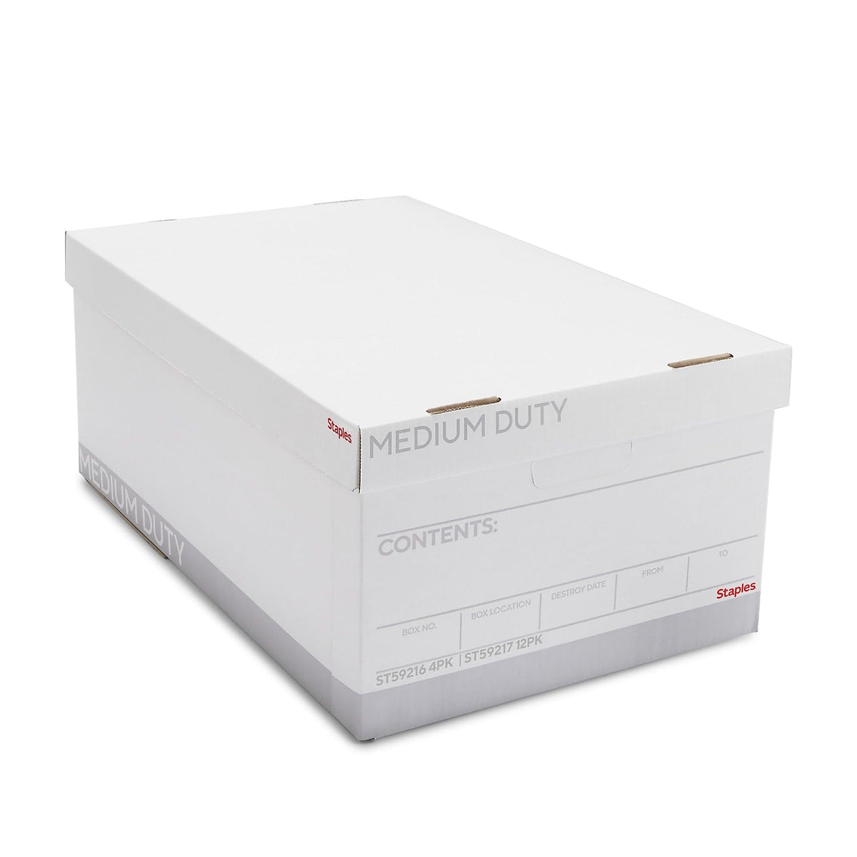 Staples Corrugated File Box, Lift-Off Lid, Letter/Legal, White/Black, 10/Pk