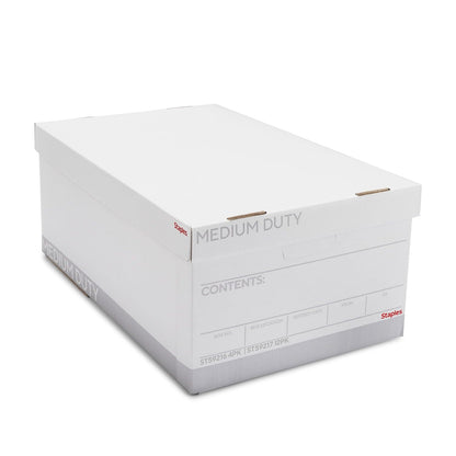 Staples Corrugated File Box, Lift-Off Lid, Letter/Legal, White/Black, 10/Pk
