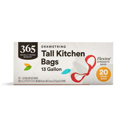 365 by Whole Foods Market, Flextra Strength Drawstring Tall Kitchen Trash Bags, 13 Gallon, 38 Count
