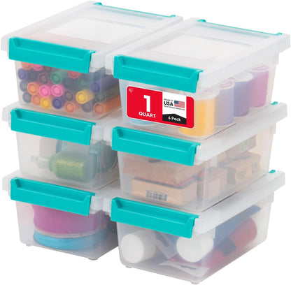 IRIS USA Storage Bins with Lids |Made in USA| 4 Qt - (6-Pack) - Clear