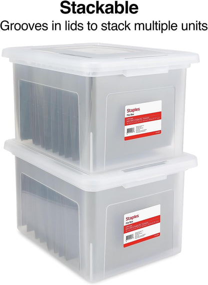 Staples Hanging File Folder Box, Storage Bin Organizer, Snap Lid, Clear