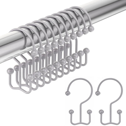 Amazer Shower Curtain Hooks, Decorative Rust Proof Stainless Steel Shower Curtain Hooks for Bathroom Shower Rods Set of 12, Polished Nickel
