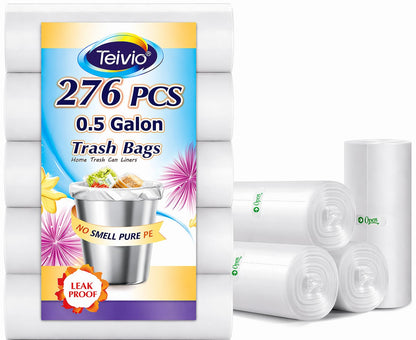 Teivio Small Clear Trash Bags 4 Gallon 330 Count Bathroom Garbage Bags