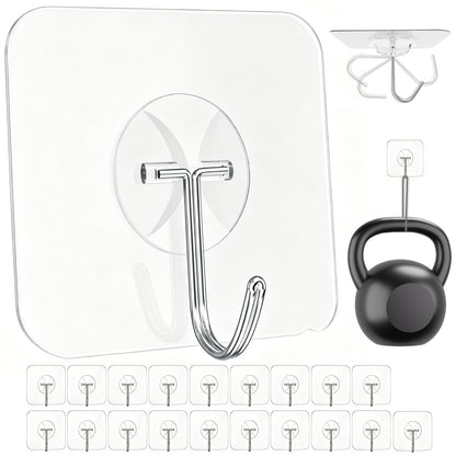 Large Adhesive Wall Hooks Heavy Duty for Hanging 44LB 10pcs Clear No Drill