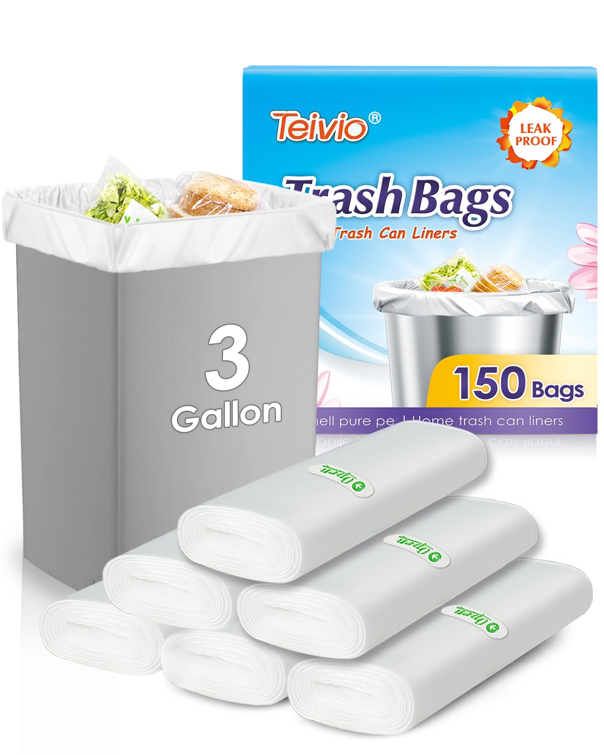 Teivio Small Clear Trash Bags 4 Gallon 330 Count Bathroom Garbage Bags