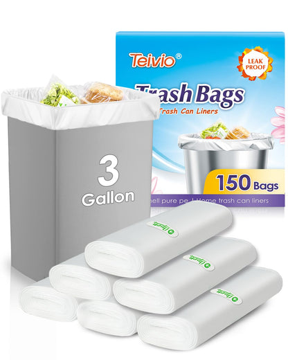 Teivio Small Clear Trash Bags 4 Gallon 330 Count Bathroom Garbage Bags