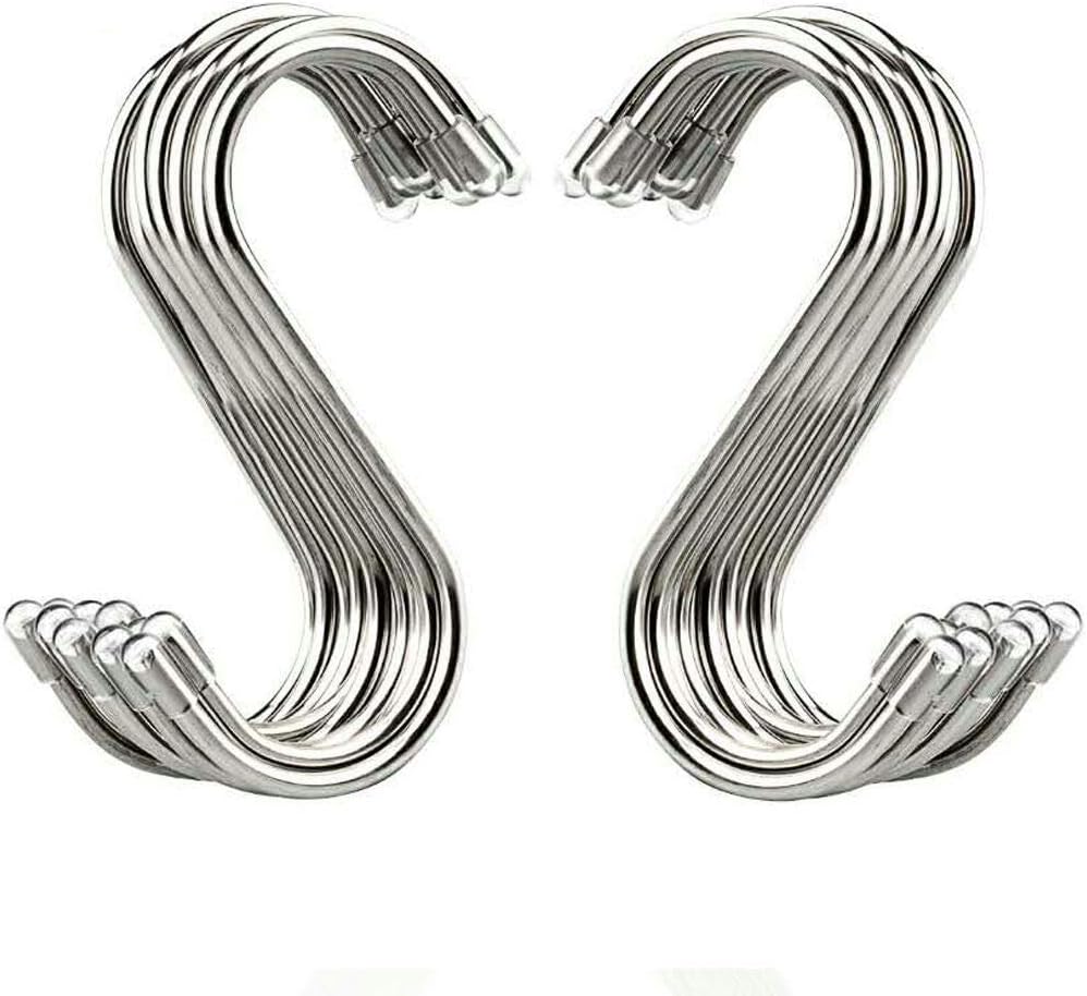 20 Pack 3.4" S Shaped Hooks Stainless Steel Metal Hangers Hanging Hooks for Kitchen, Work Shop, Bathroom, Garden