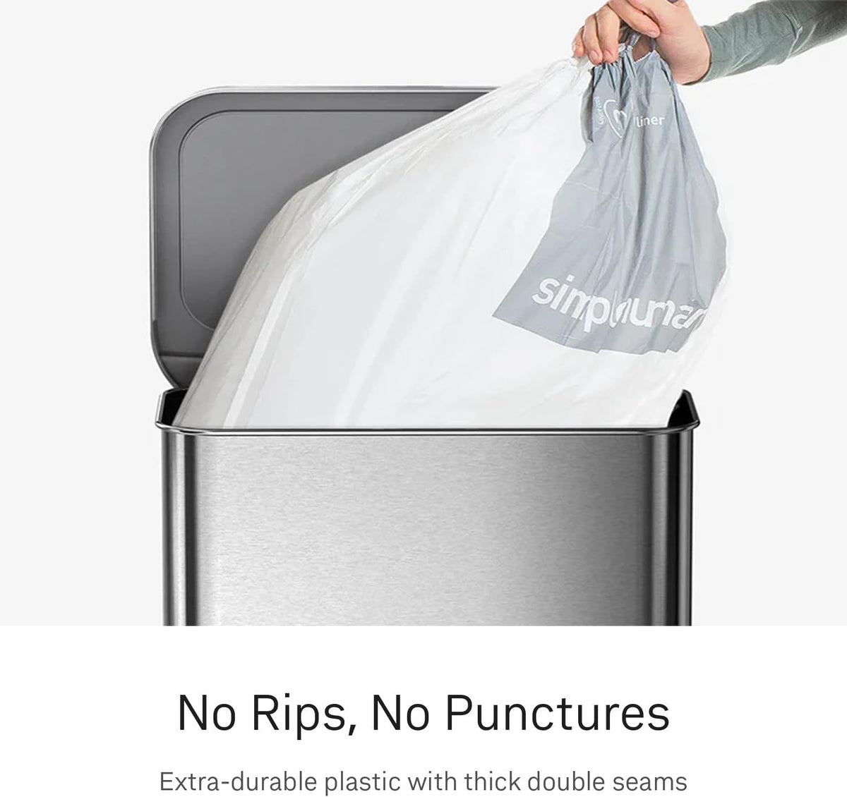 simplehuman Code P 100 Count Custom Fit Liners, Drawstring Kitchen Trash Bags, One-by-One Mess-Free Dispense, Extra Thick & Double Seamed, 50% PCR Plastic, 50-60 Liter / 13-16 Gallon, White