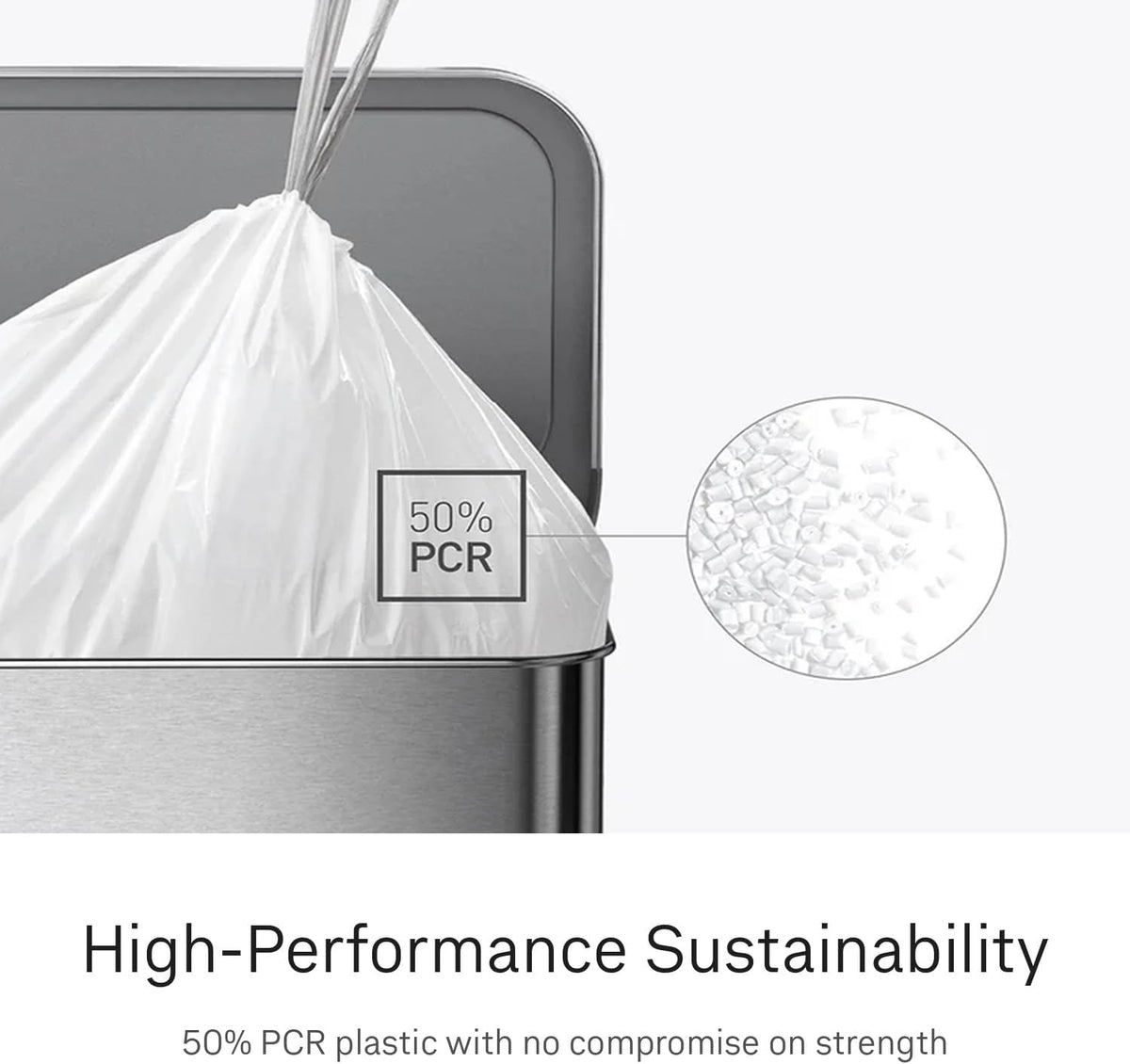 simplehuman Code P 100 Count Custom Fit Liners, Drawstring Kitchen Trash Bags, One-by-One Mess-Free Dispense, Extra Thick & Double Seamed, 50% PCR Plastic, 50-60 Liter / 13-16 Gallon, White