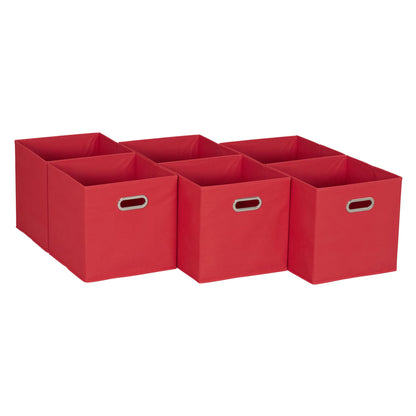 Household Essentials Foldable Fabric Storage Bins 6 Piece Set, Strong Poly-Woven Fabric, Sturdy Chipboard Sides, Grommet Front Handle, Stackable, Classic Design, Black