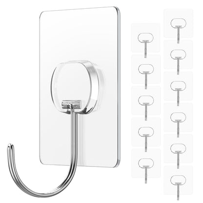 Adhesive Wall Hooks No Drill Large Clear Heavy Duty,13LB Sticky 8 Pack