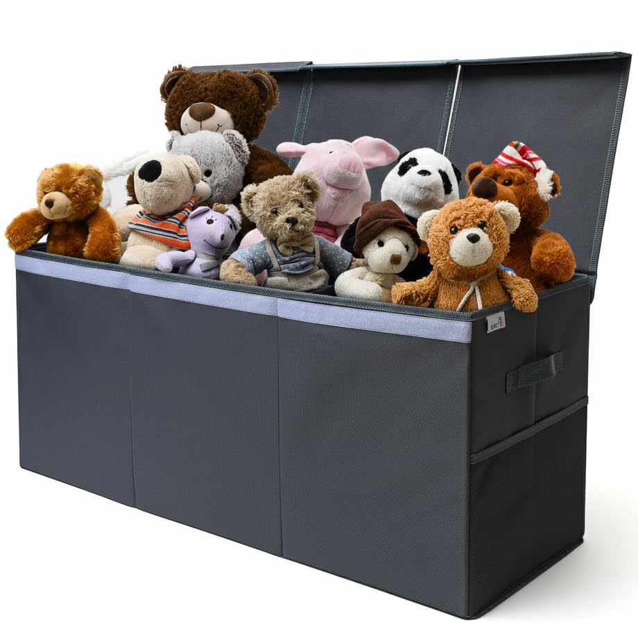 SoftOwl Extra Large Toy Storage Organizer with Lid - Sturdy, Collapsible Toy Chest Storage Box Design - Toys Bin with Dividers for Kids, Nursery, Bedroom, Playroom 37"x16"x14"