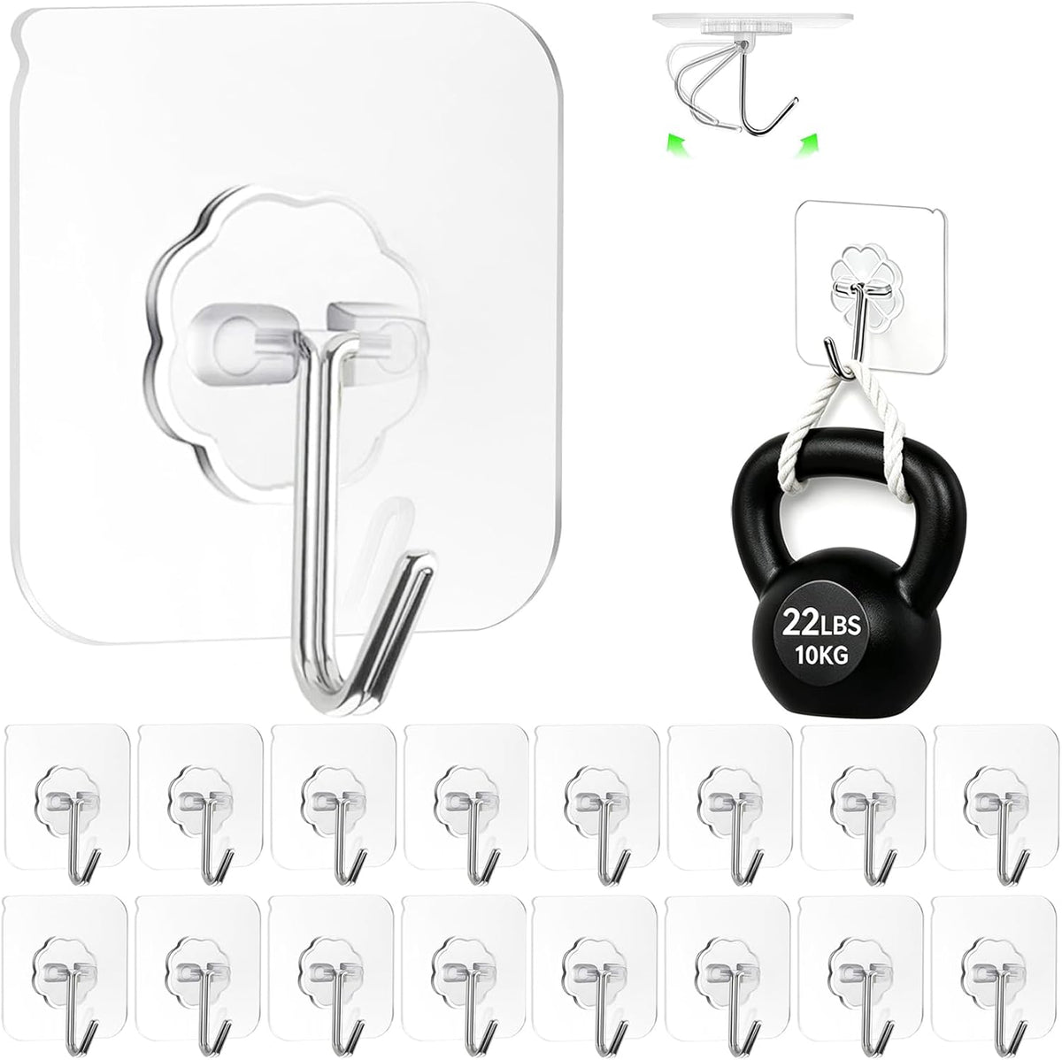 ZESLMG Adhesive Wall Hooks for Hanging, 16 Pack Self Sticky Hook No Drill