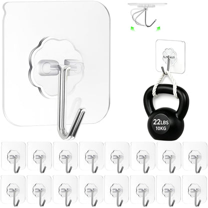 ZESLMG Adhesive Wall Hooks for Hanging, 16 Pack Self Sticky Hook No Drill