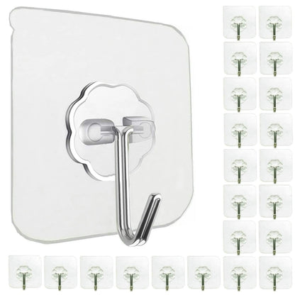 Jwxstore 24 Pack Adhesive Wall Hooks Clear 33LB Heavy Duty Sticky Hooks