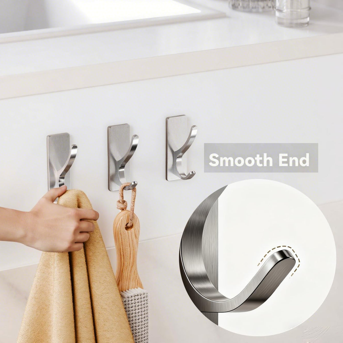 pickpiff Brush Nickel Self-Adhesive Hook, 13LB Hanger for Coat/Towel, 4 Pcs