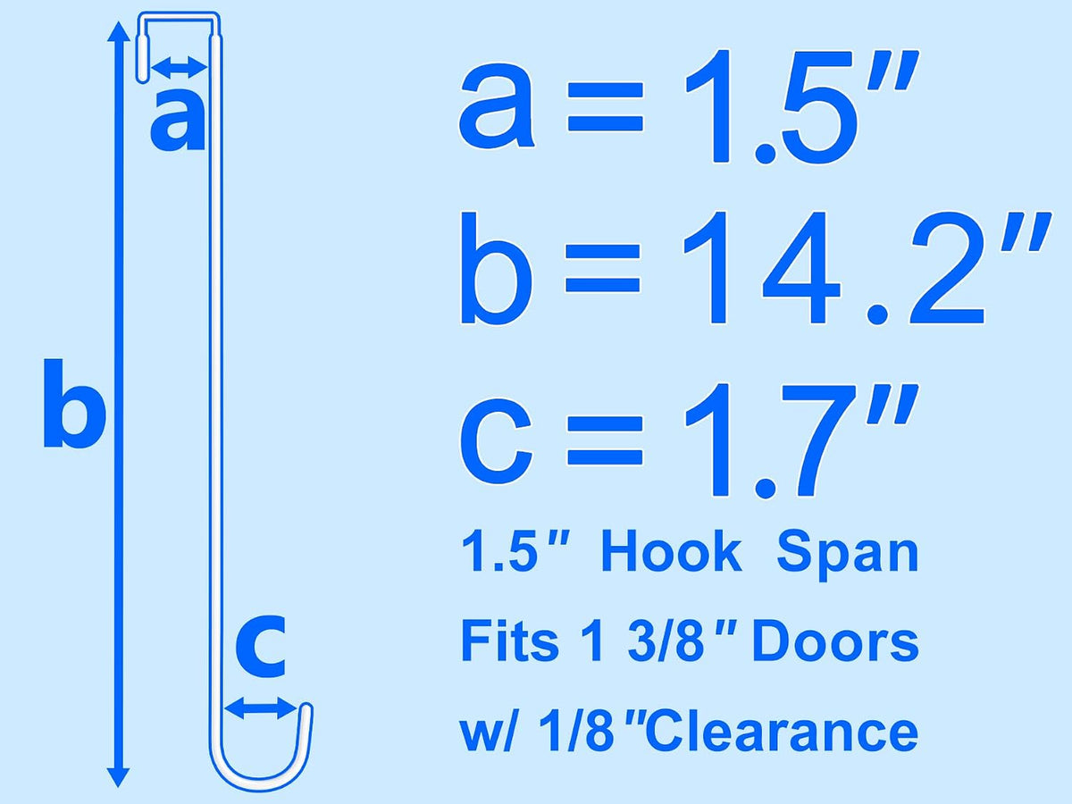 Single Extra Long Over Door Steel Hooks 4 Pack Fit 1-3/8" Door 14.2" White