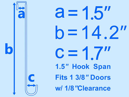 Single Extra Long Over Door Steel Hooks 4 Pack Fit 1-3/8" Door 14.2" White