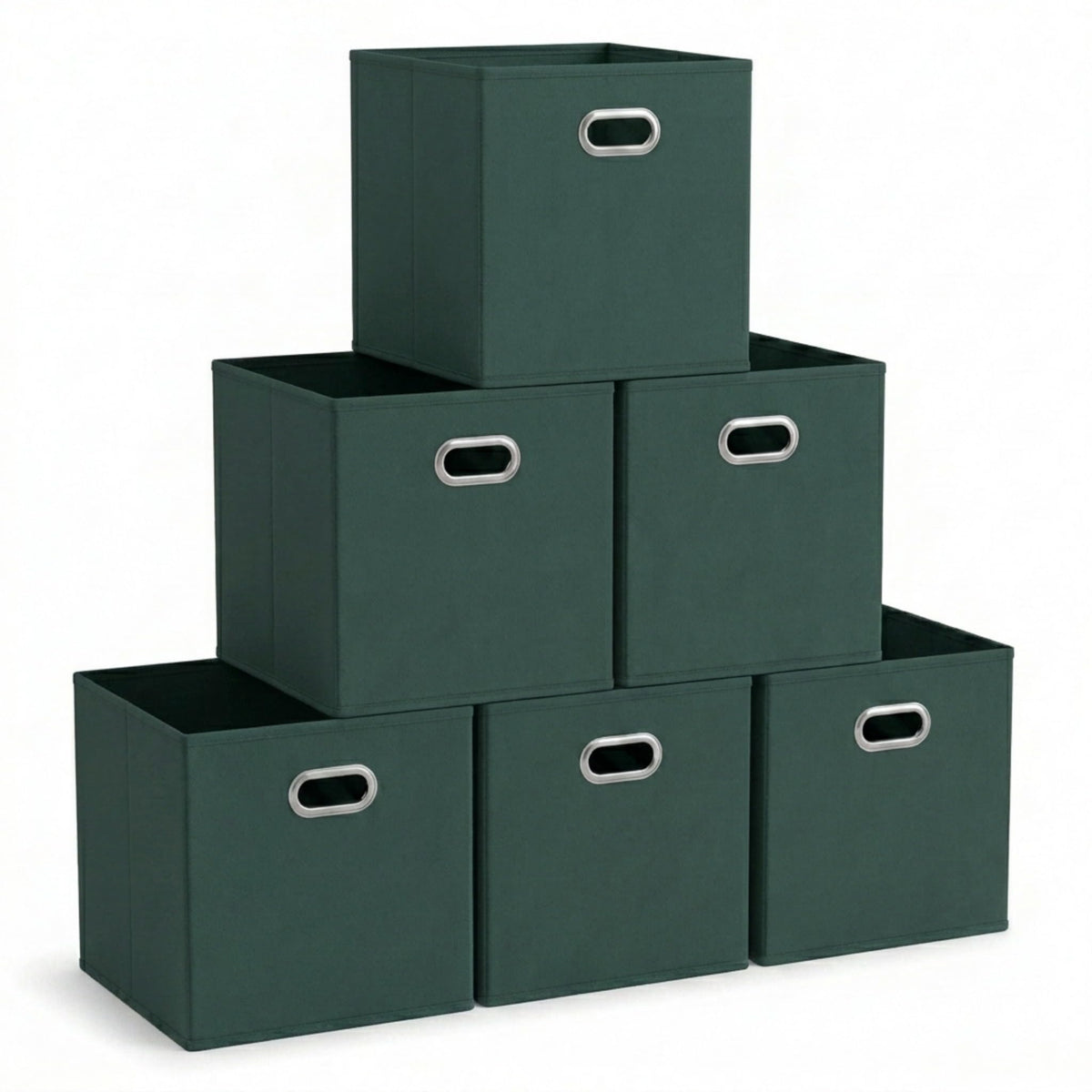 Household Essentials Foldable Fabric Storage Bins 6 Piece Set, Strong Poly-Woven Fabric, Sturdy Chipboard Sides, Grommet Front Handle, Stackable, Classic Design, Black