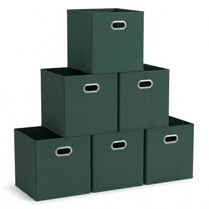 Household Essentials Foldable Fabric Storage Bins 6 Piece Set, Strong Poly-Woven Fabric, Sturdy Chipboard Sides, Grommet Front Handle, Stackable, Classic Design, Black